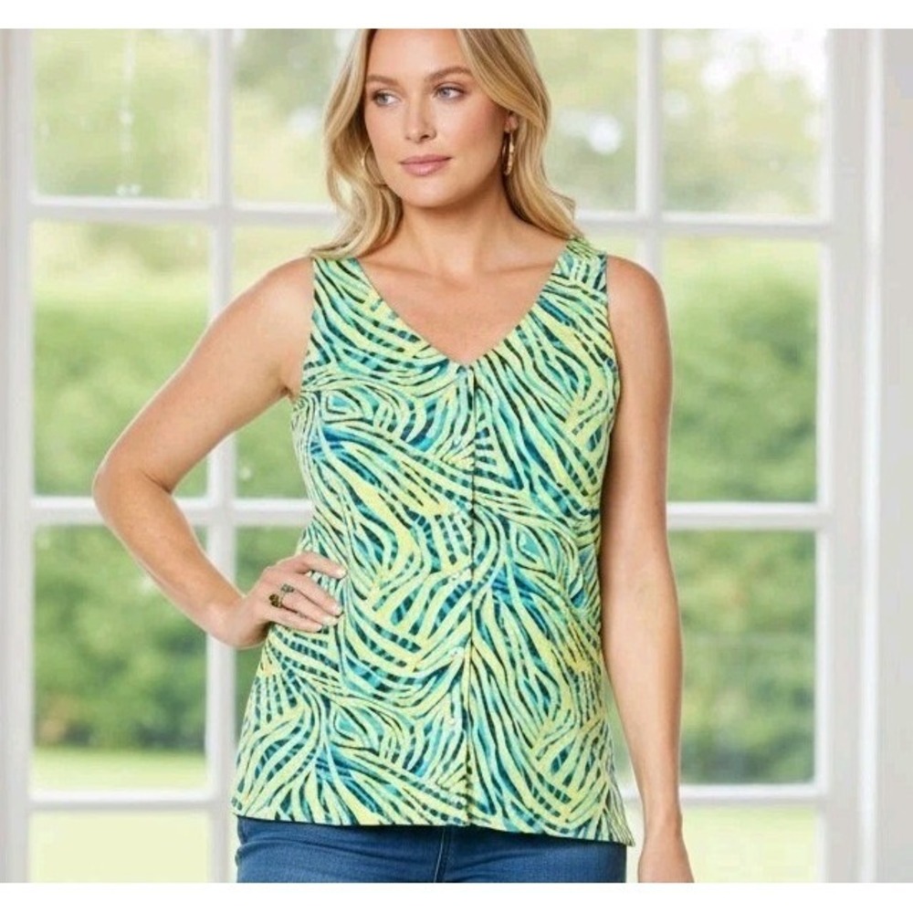 IMAN Global Chic Bright Tropical Animal Print Flowy Shirt Size XL Summer Travel